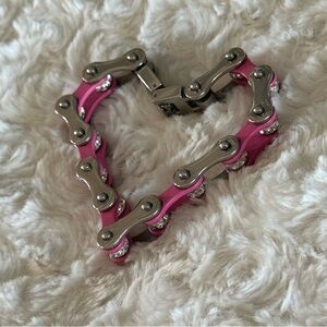 💕Pink with rhinestone metal motorcycle chain bracelet 💕